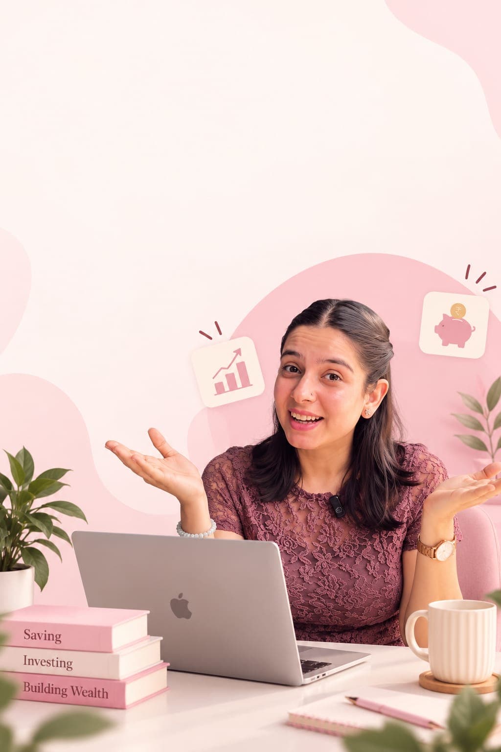 Nari with Numbers ki host, laptop ke saath muskurate hue